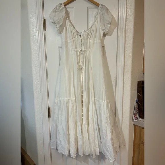 NWT LA LIGNE Josie Cotton Silk blend Midi Dress In Ivory Medium - Picture 3 of 10